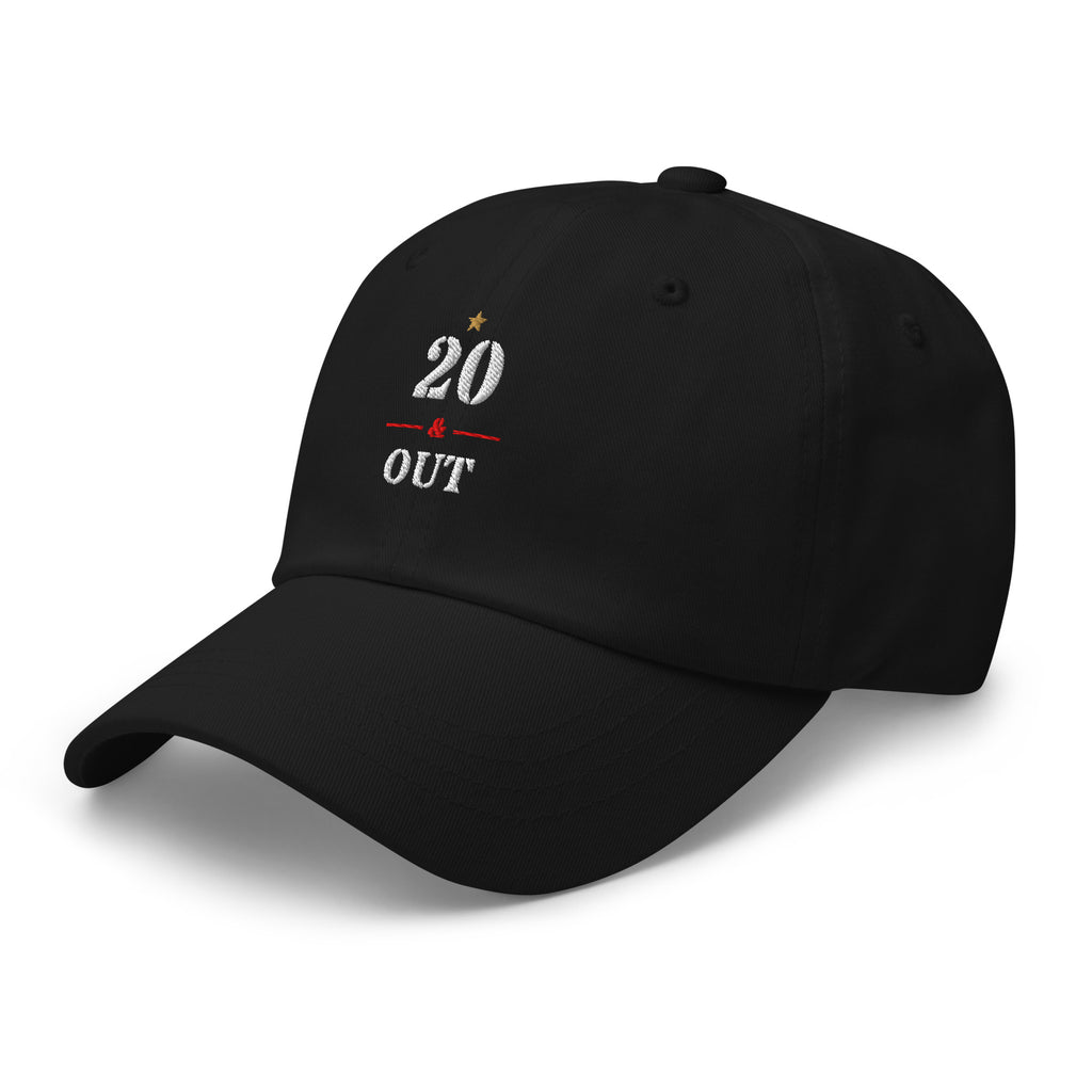 20 & Out Dark Dad hat in Black, left front, Twenty & Out