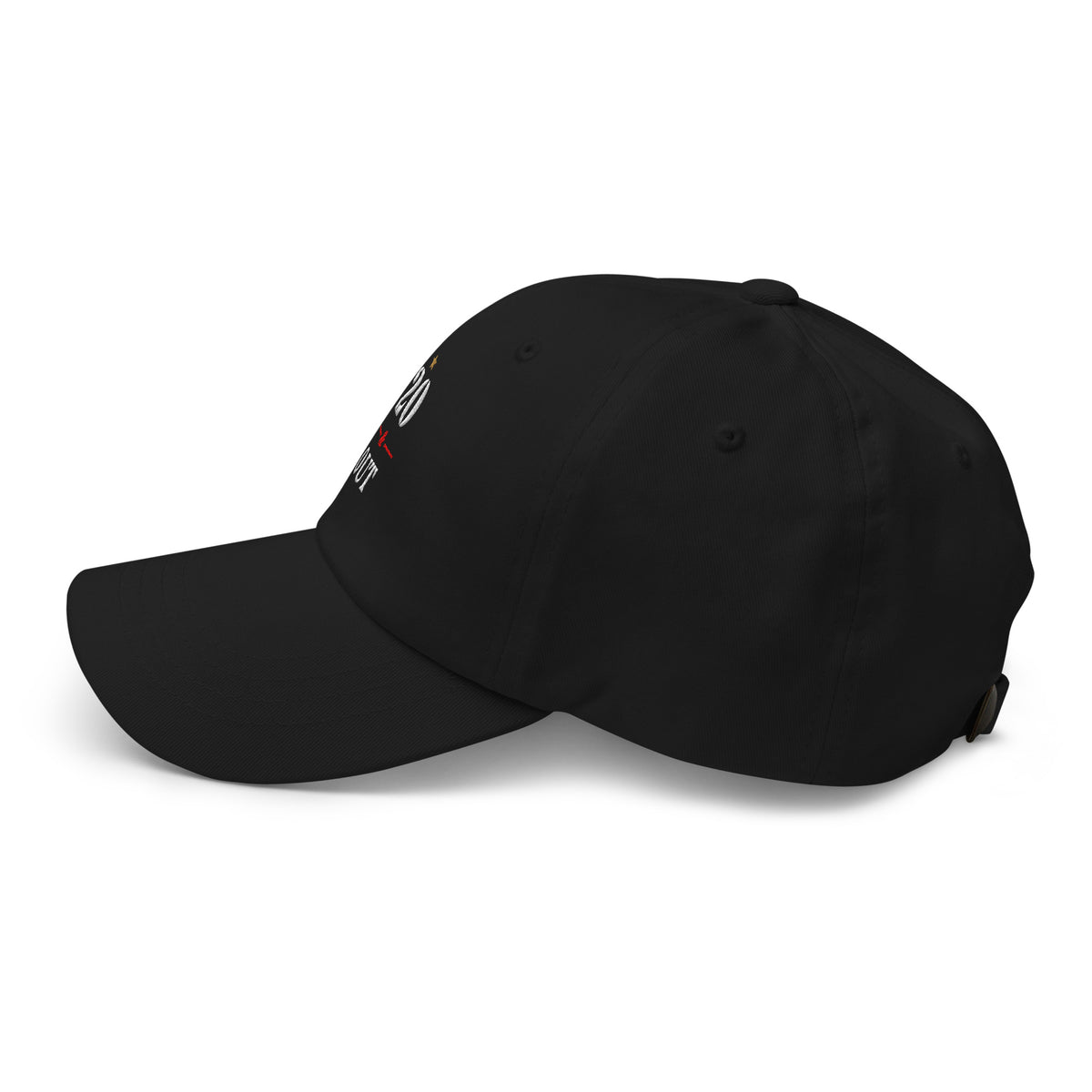 20 & Out Dark Dad hat in Black, left side, Twenty & Out