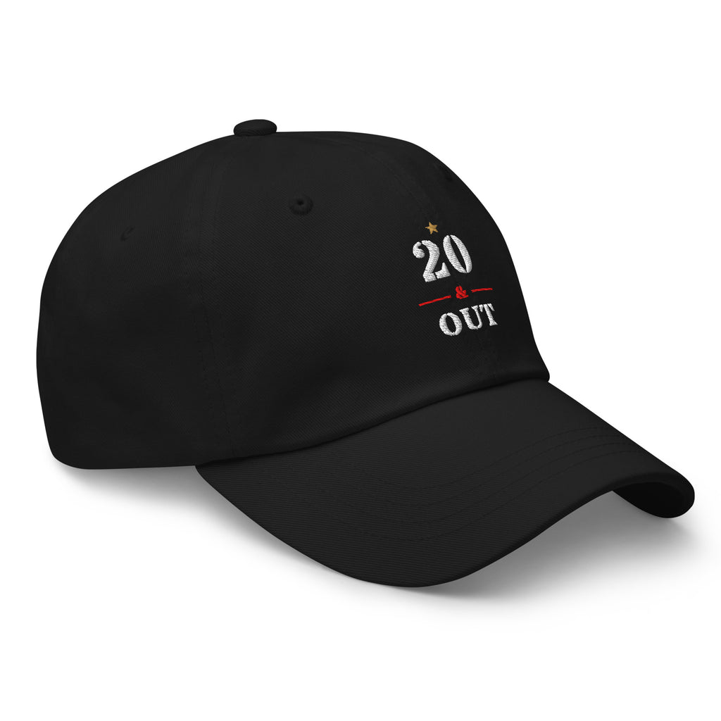 20 & Out Dark Dad hat in Black, right front, Twenty & Out
