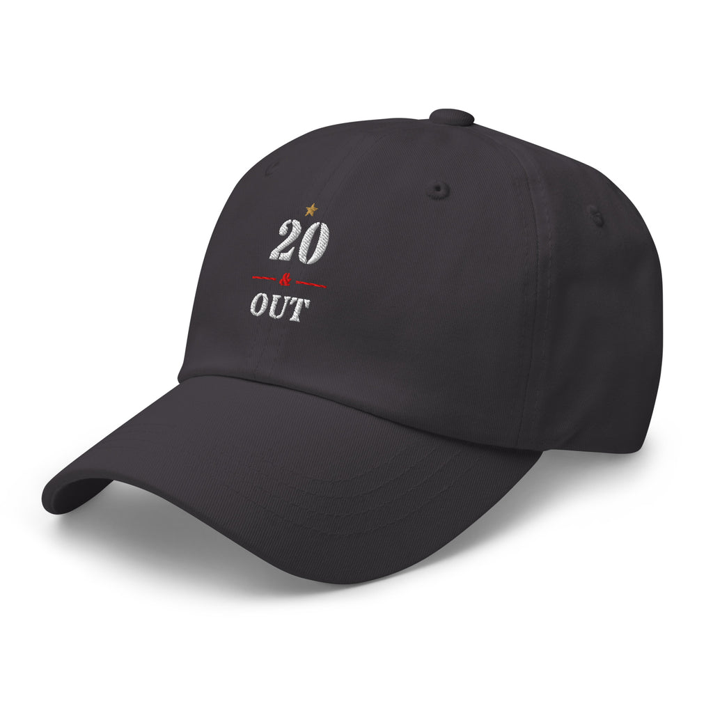 20 & Out Dark Dad hat in Dark Grey, left front, Twenty & Out