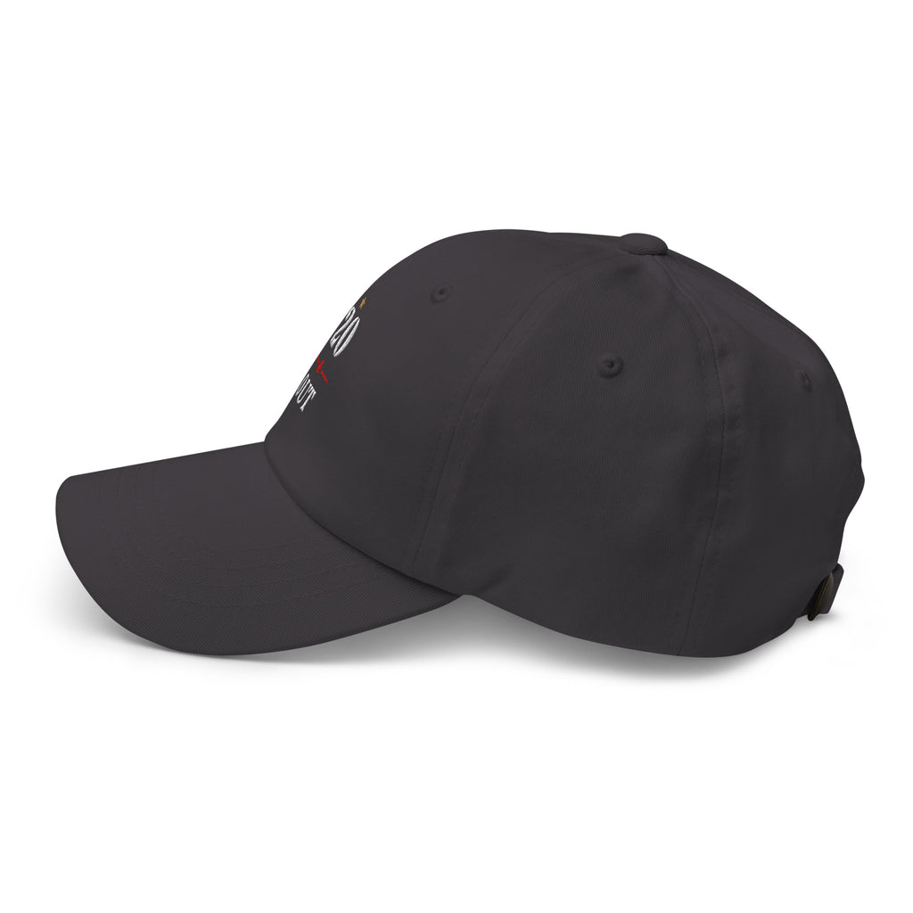 20 & Out Dark Dad hat in Dark Grey, left side, Twenty & Out