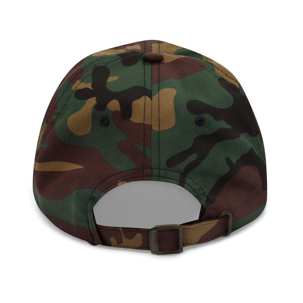 20 & Out Dark Dad hat in Green Camo, back, Twenty & Out