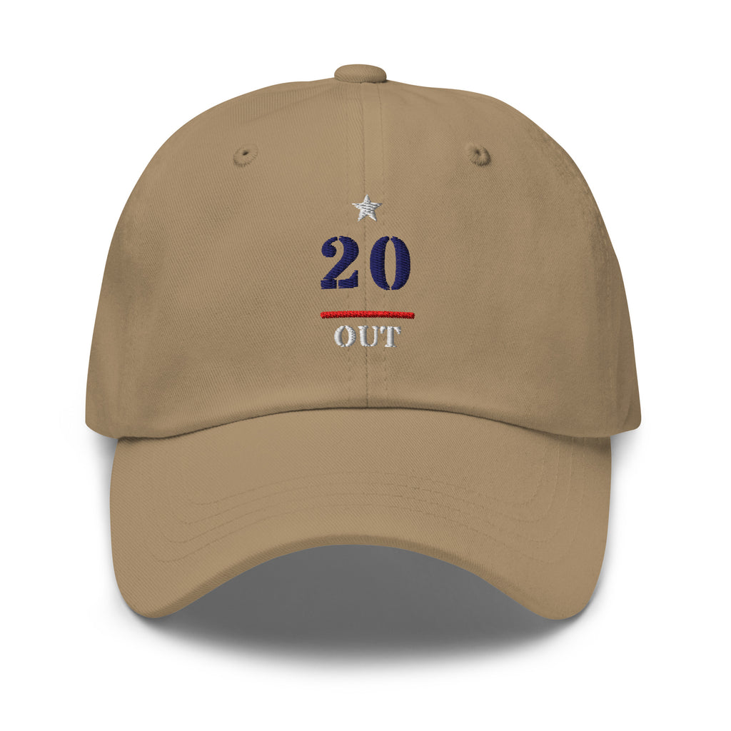 20 & Out Light Dad hat in Khaki, front, Twenty & Out