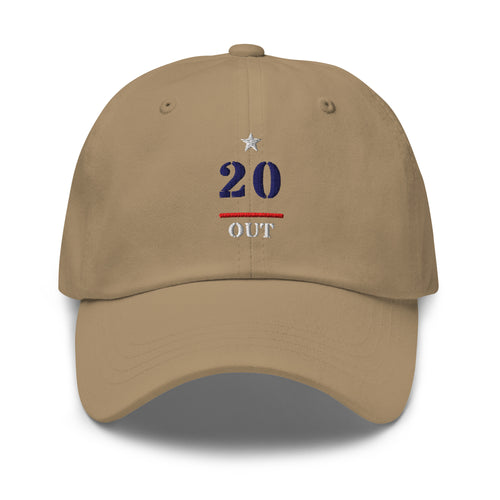 20 & Out Light Dad hat in Khaki, front, Twenty & Out
