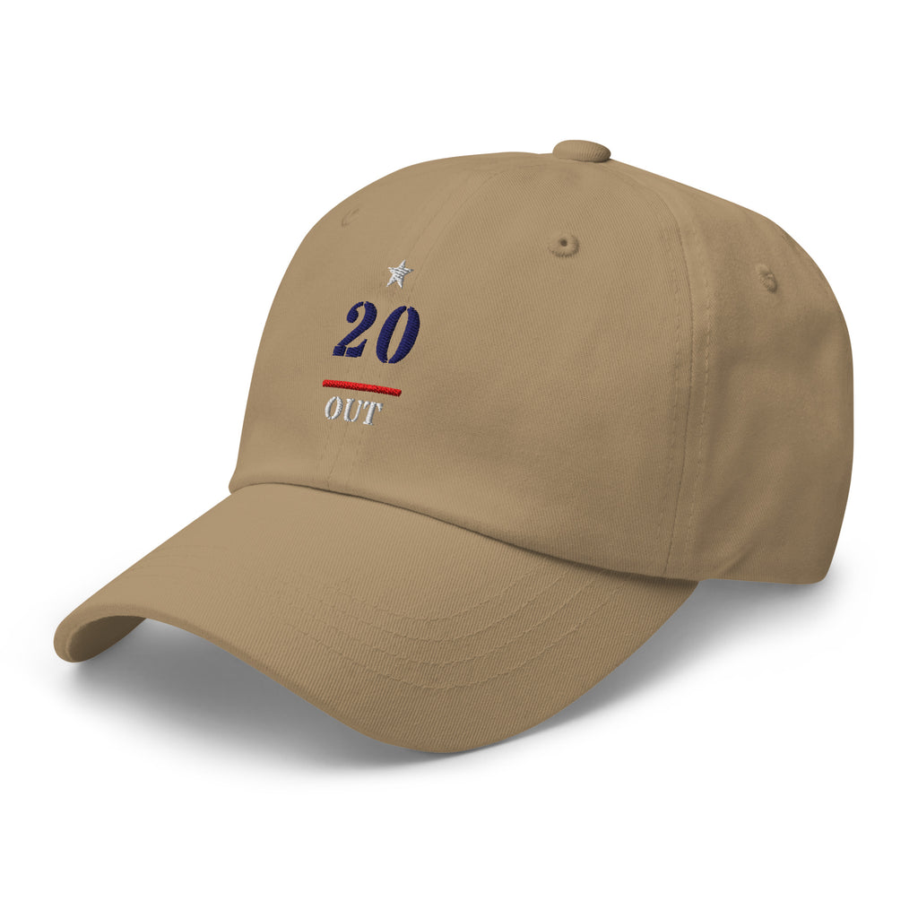 20 & Out Light Dad hat in Khaki, left front, Twenty & Out