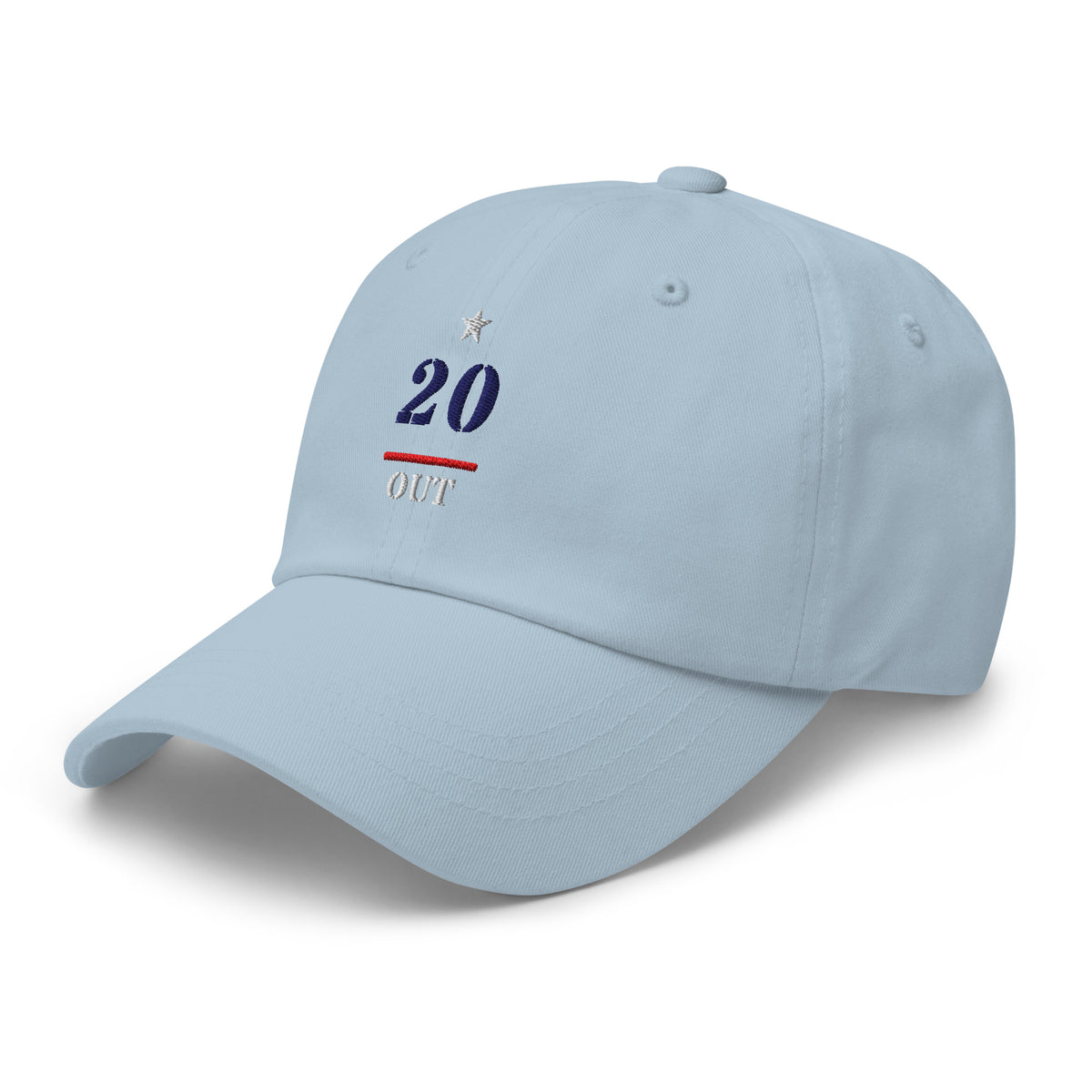 20 & Out Light Dad hat in Light Blue, left front, Twenty & Out