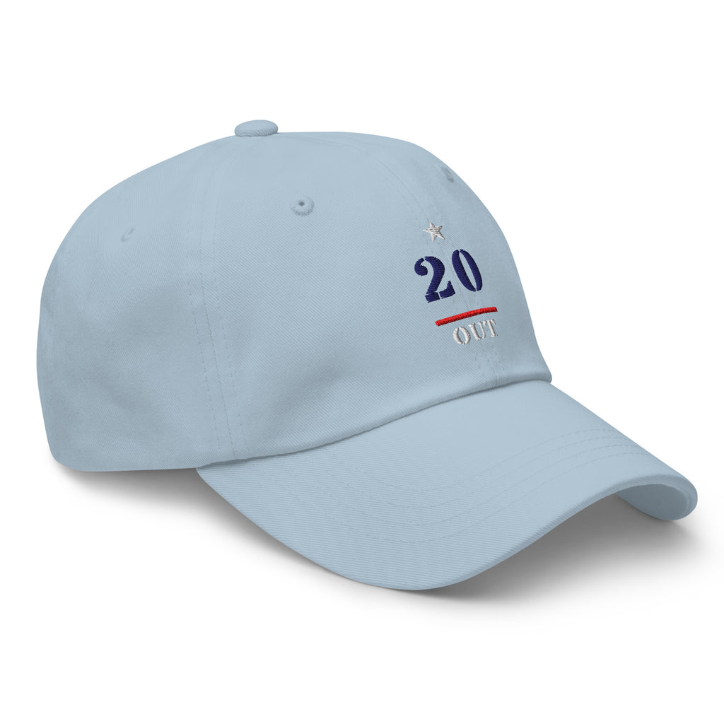 20 & Out Light Dad hat in Light Blue, right front, Twenty & Out