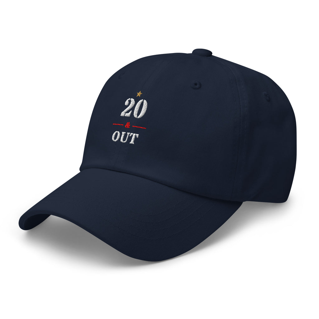 20 & Out Dark Dad hat in Navy, left front, Twenty & Out