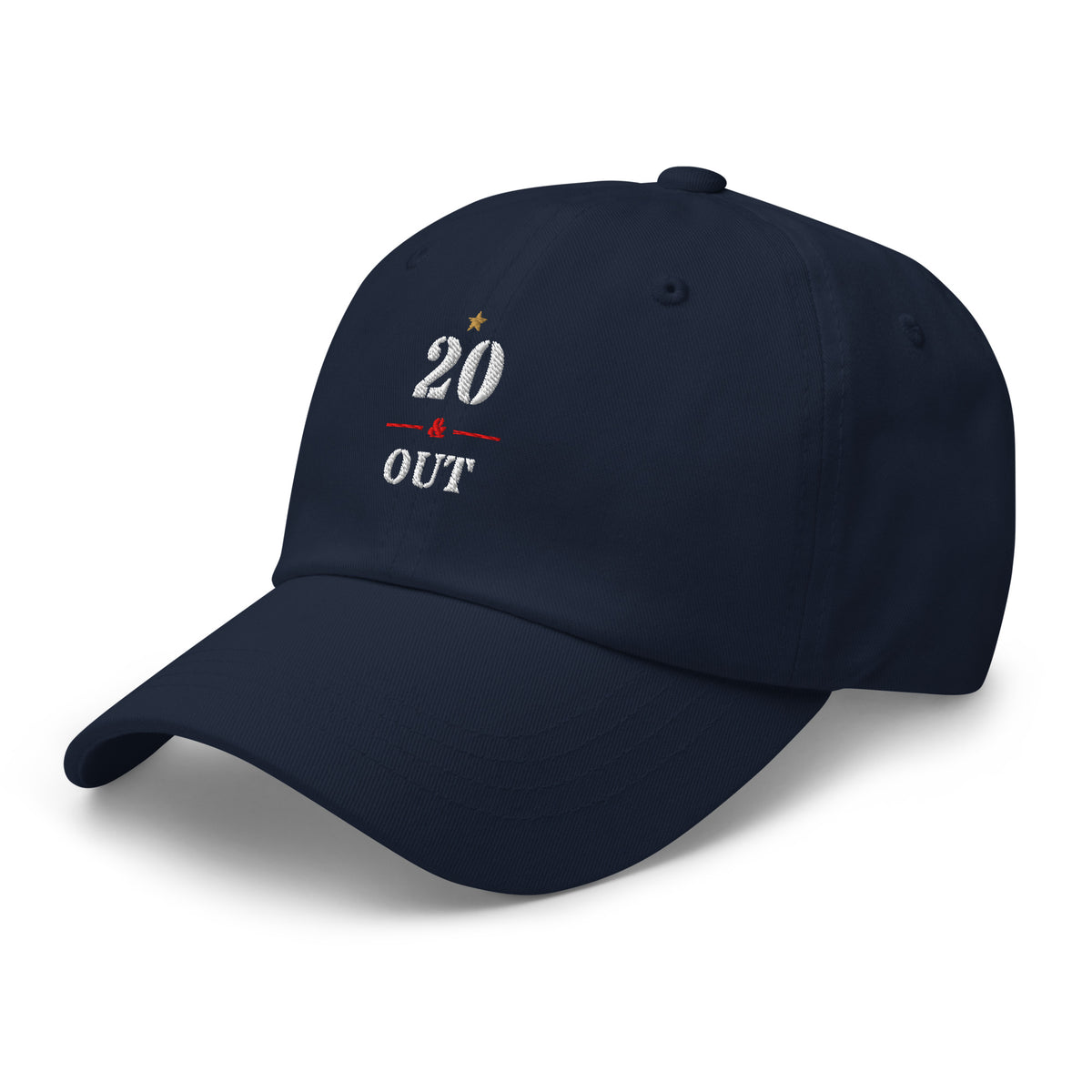 20 & Out Dark Dad hat in Navy, left front, Twenty & Out