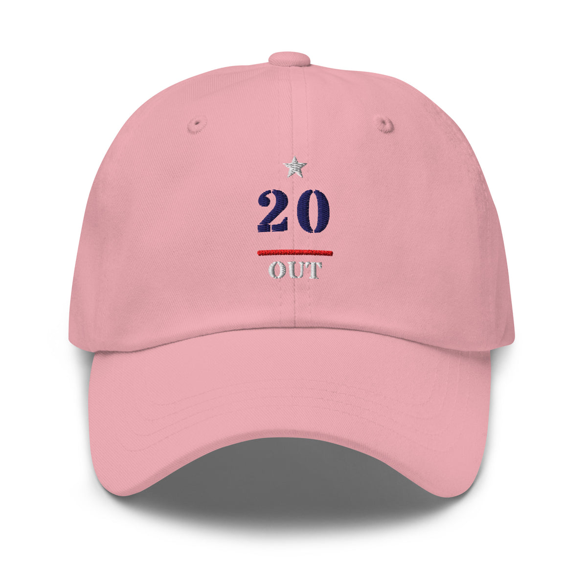 20 & Out Light Dad hat in Pink, front, Twenty & Out