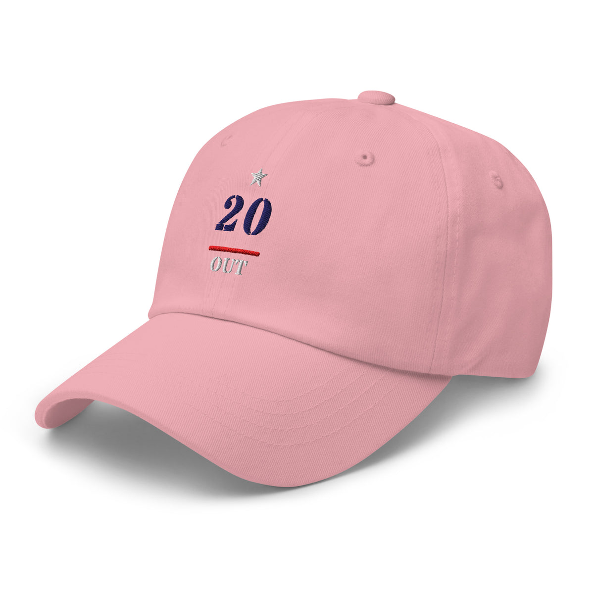 20 & Out Light Dad hat in Pink, left front, Twenty & Out