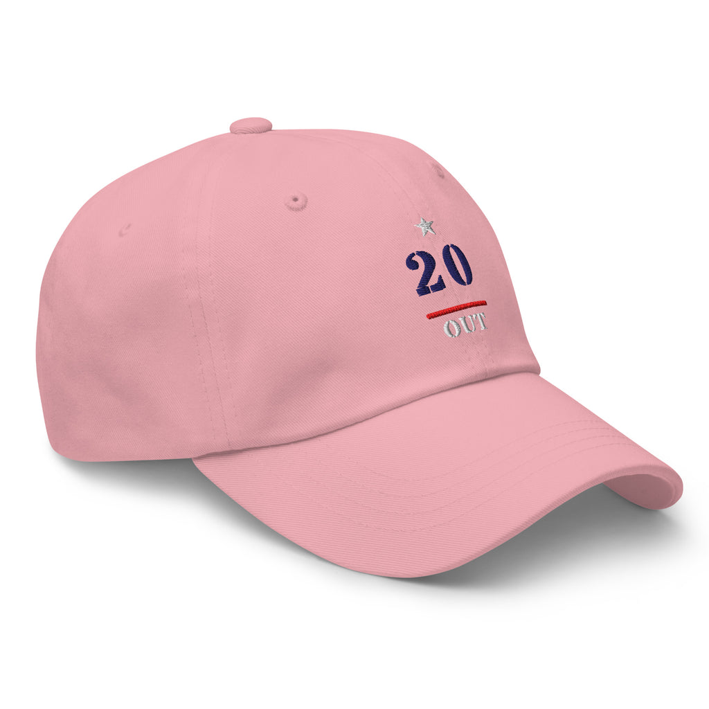 20 & Out Light Dad hat in Pink, right front, Twenty & Out