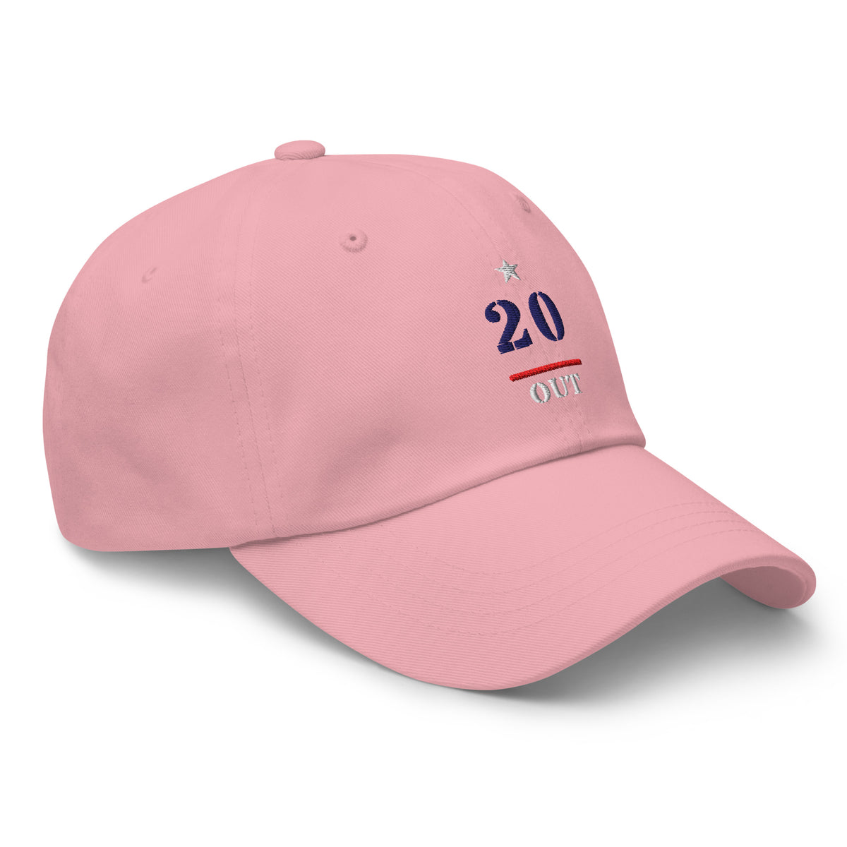 20 & Out Light Dad hat in Pink, right front, Twenty & Out