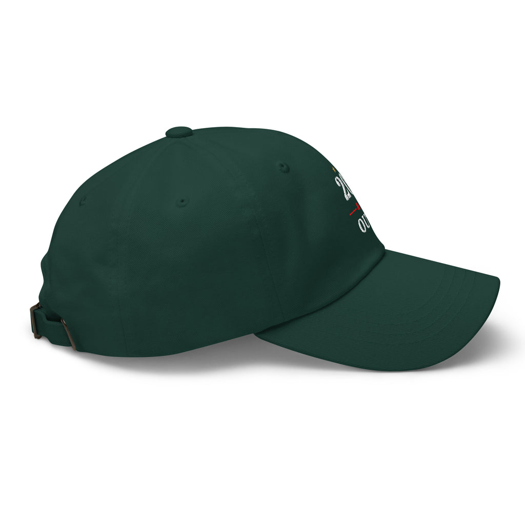 20 & Out Dark Dad hat in Spruce, right side, Twenty & Out