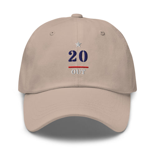20 & Out Light Dad hat in Stone, front, Twenty & Out