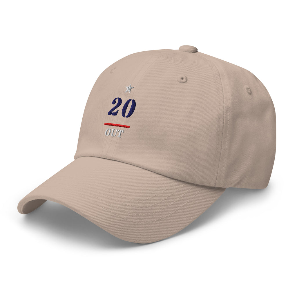 20 & Out Light Dad hat in Stone, left front, Twenty & Out