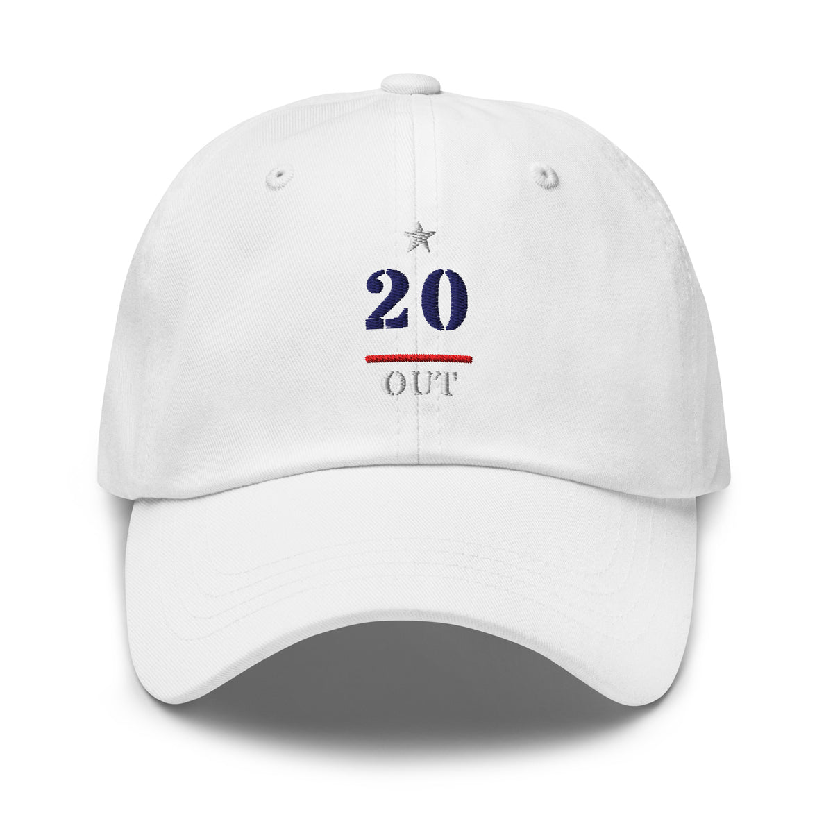 20 & Out Light Dad hat in White, front, Twenty & Out