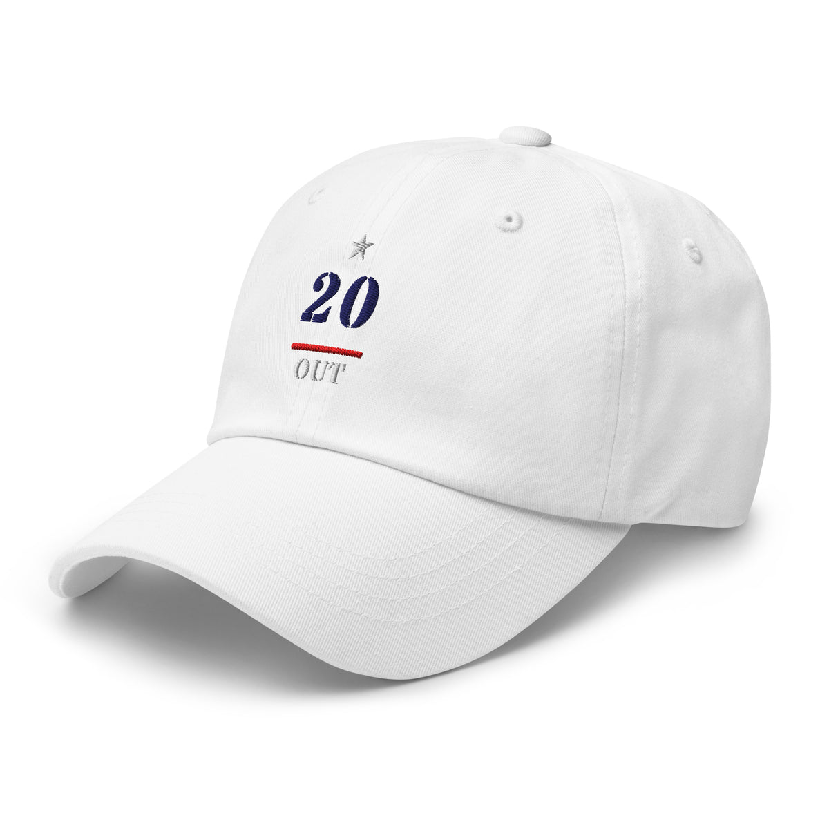 20 & Out Light Dad hat in White, left front, Twenty & Out