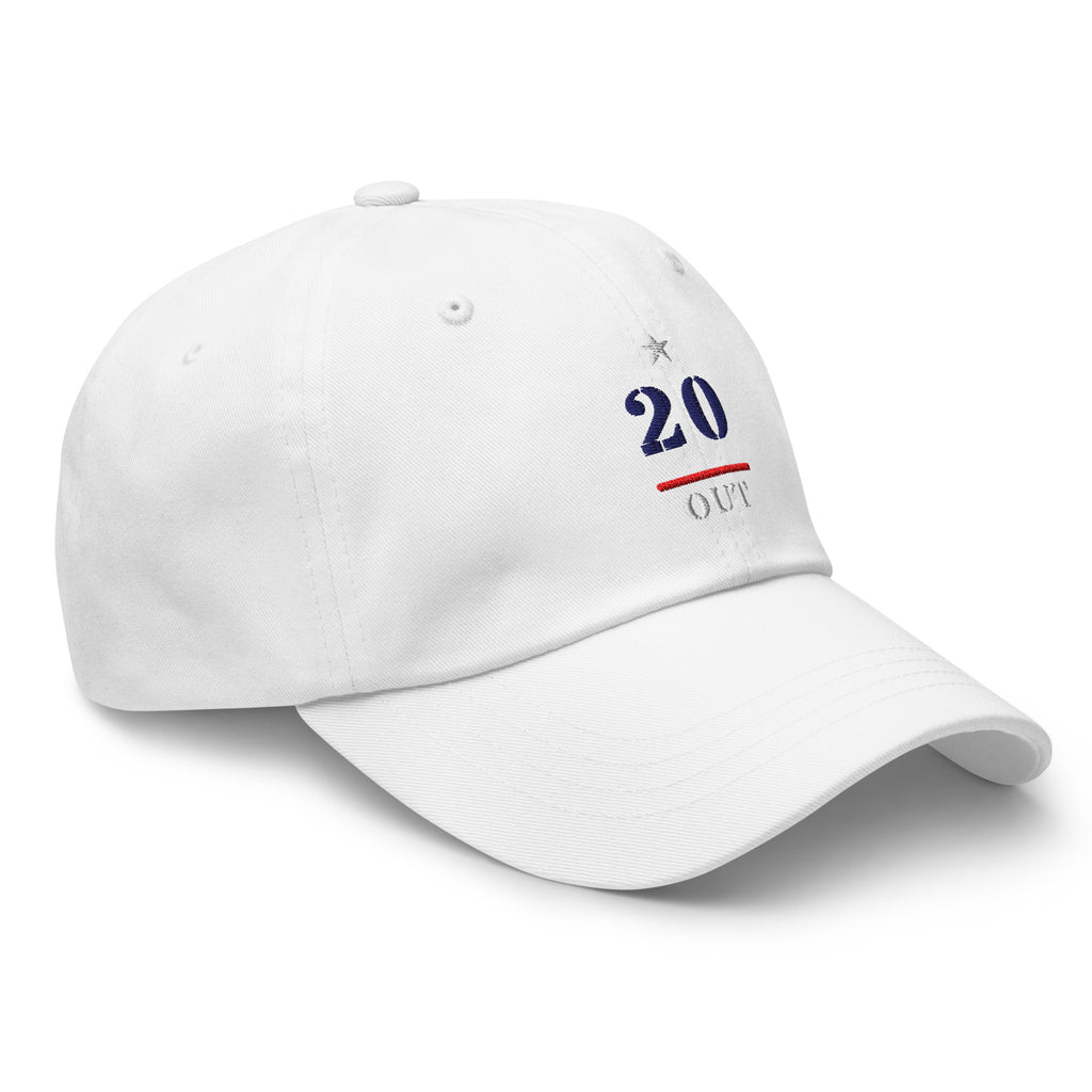20 & Out Light Dad hat in White, right front, Twenty & Out