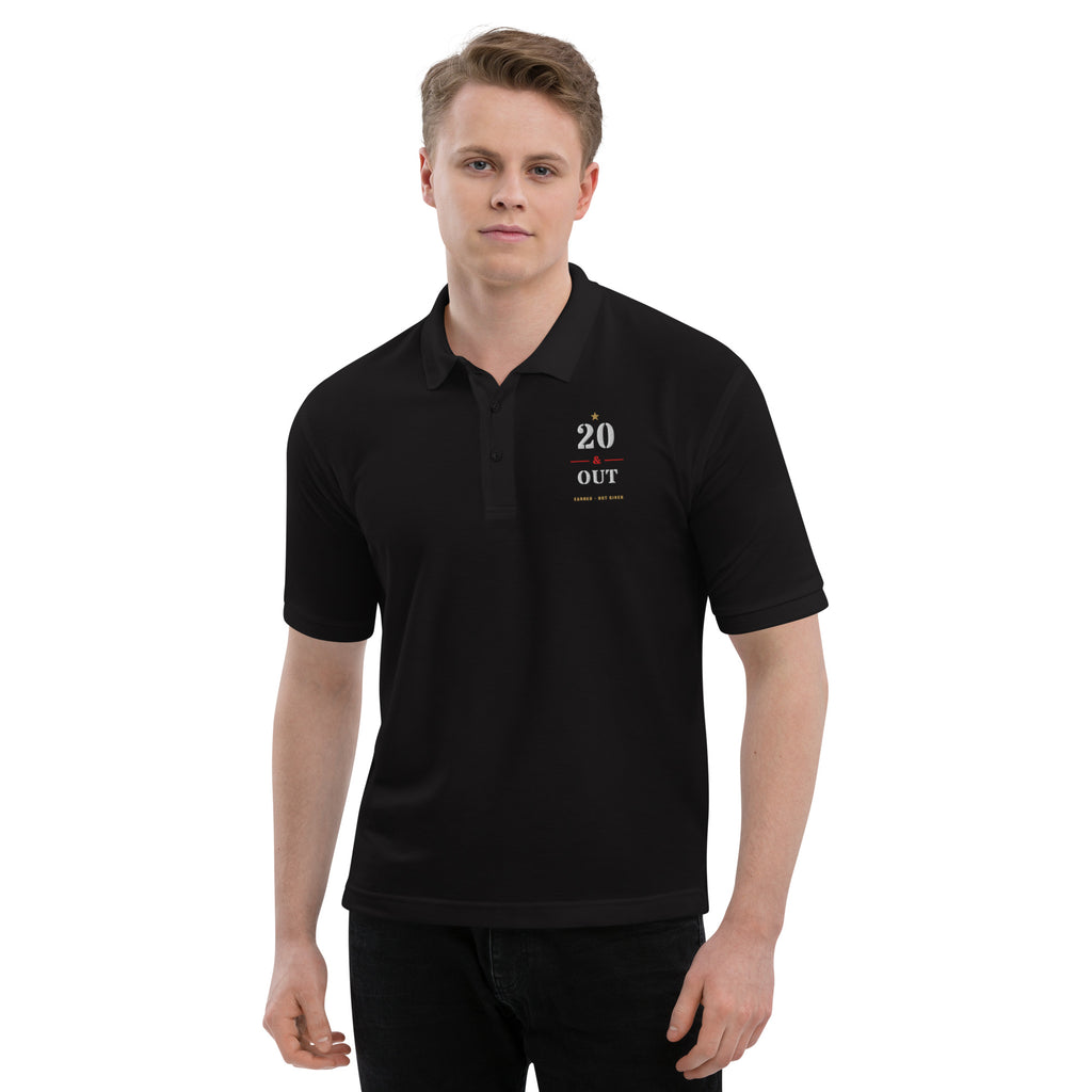 20 Plus & Out Polo, Dark in Black, front, Twenty & Out