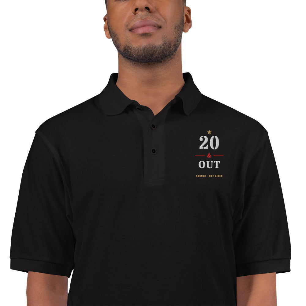 20 Plus & Out Polo, Dark in Black Zoomed In, Twenty & Out