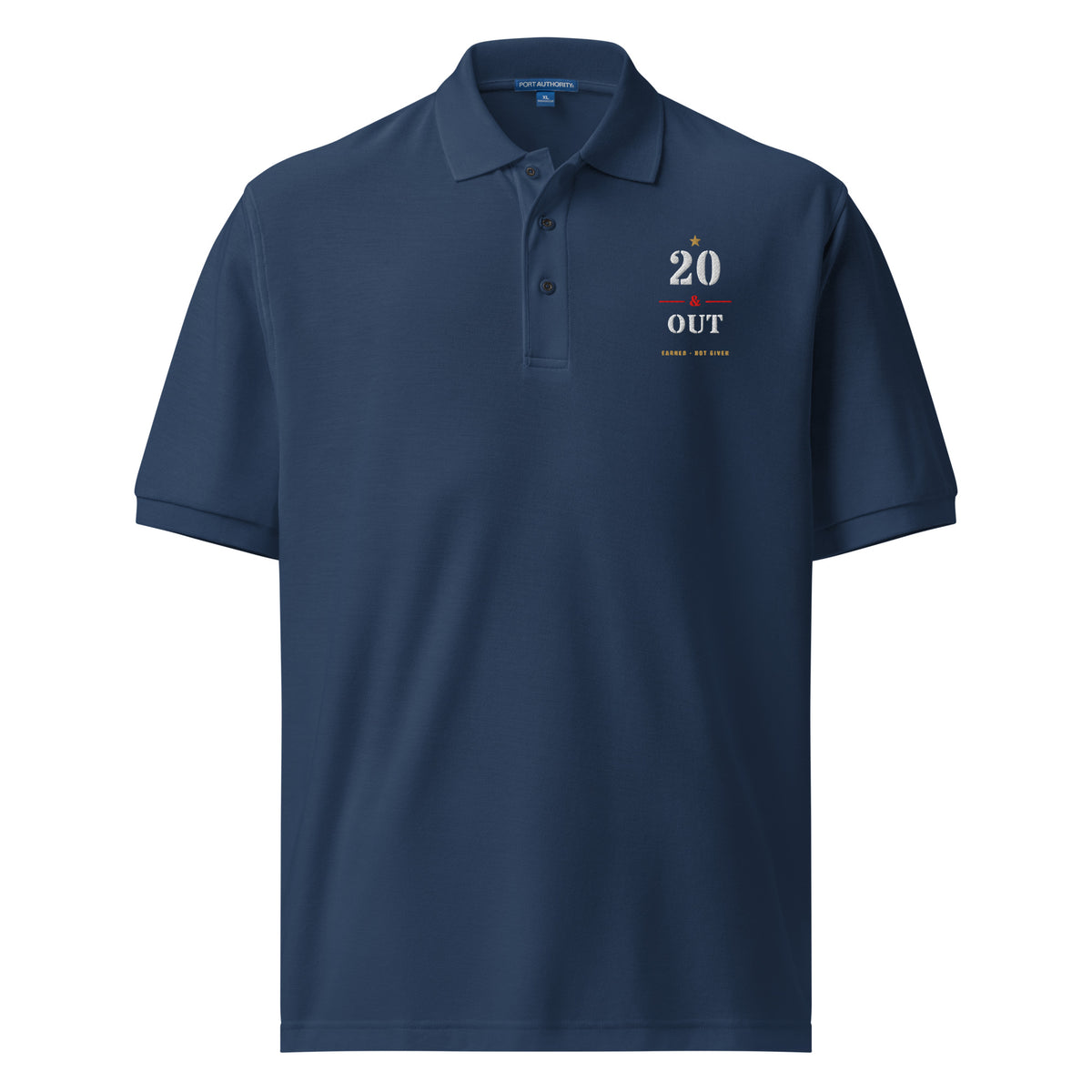 20 Plus & Out Polo, Dark in Navy, front, Twenty & Out