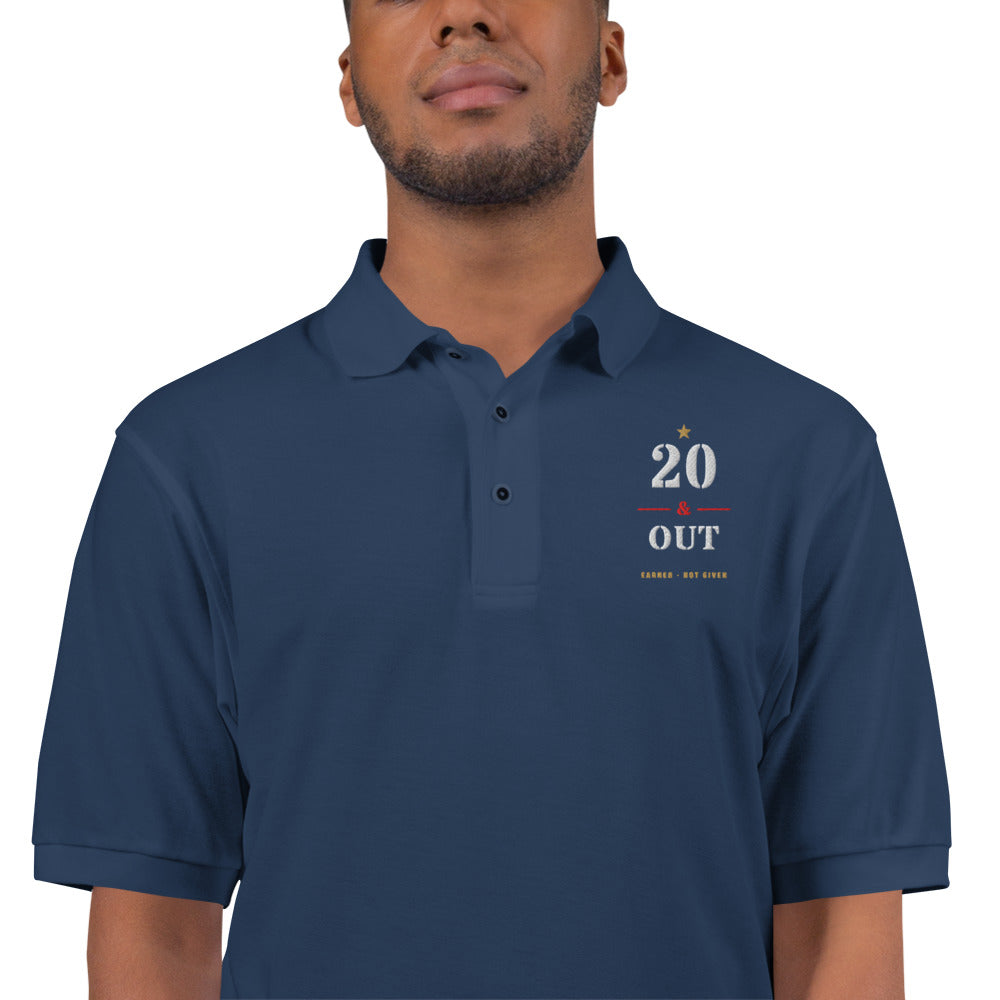 20 Plus & Out Polo, Dark in Navy Zoomed In, Twenty & Out