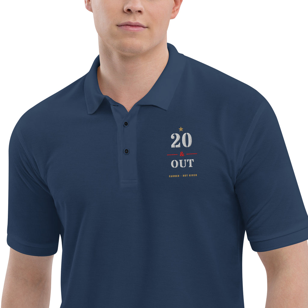 20 Plus & Out Polo, Dark in Navy Zoomed In, Twenty & Out