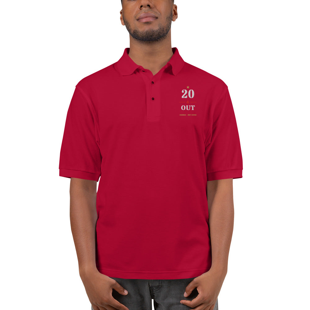 20 Plus & Out Polo, Dark in Red, front, Twenty & Out