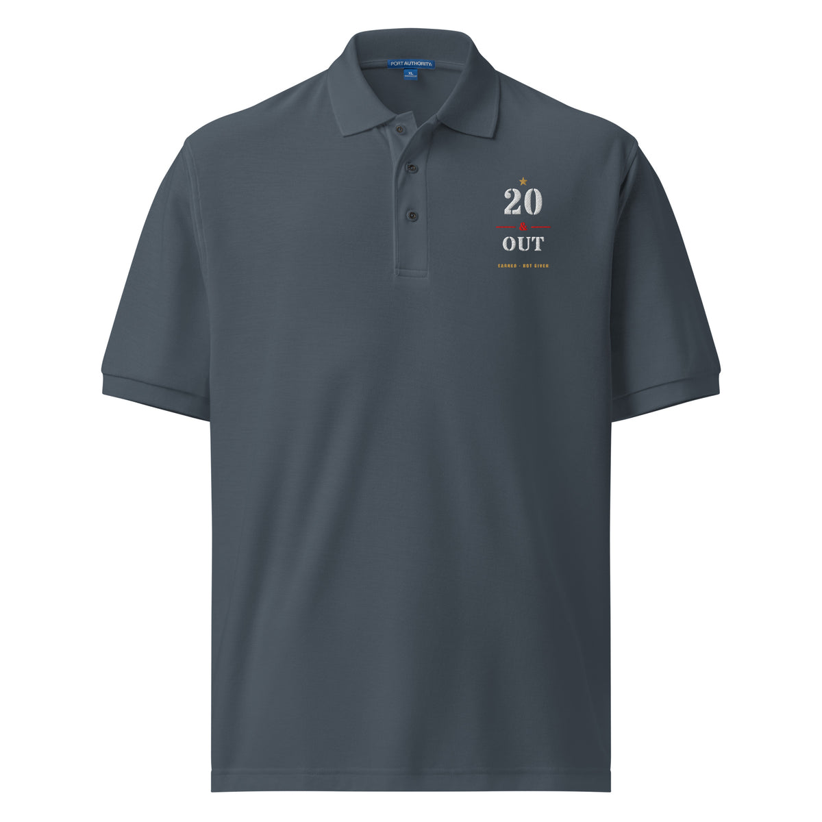 20 Plus & Out Polo, Dark in Steel Grey, front, Twenty & Out