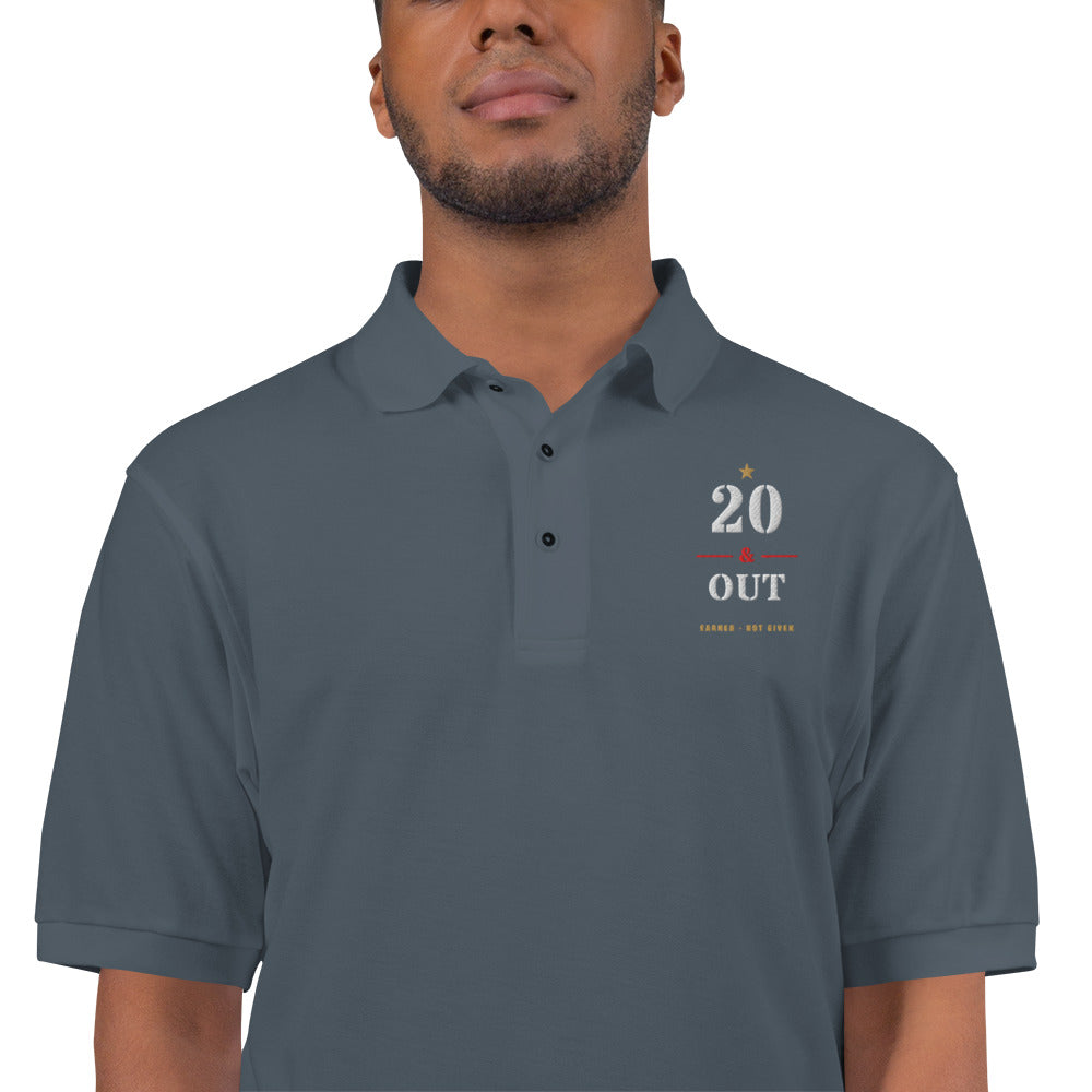 20 Plus & Out Polo, Dark in Steel Grey Zoomed In, Twenty & Out