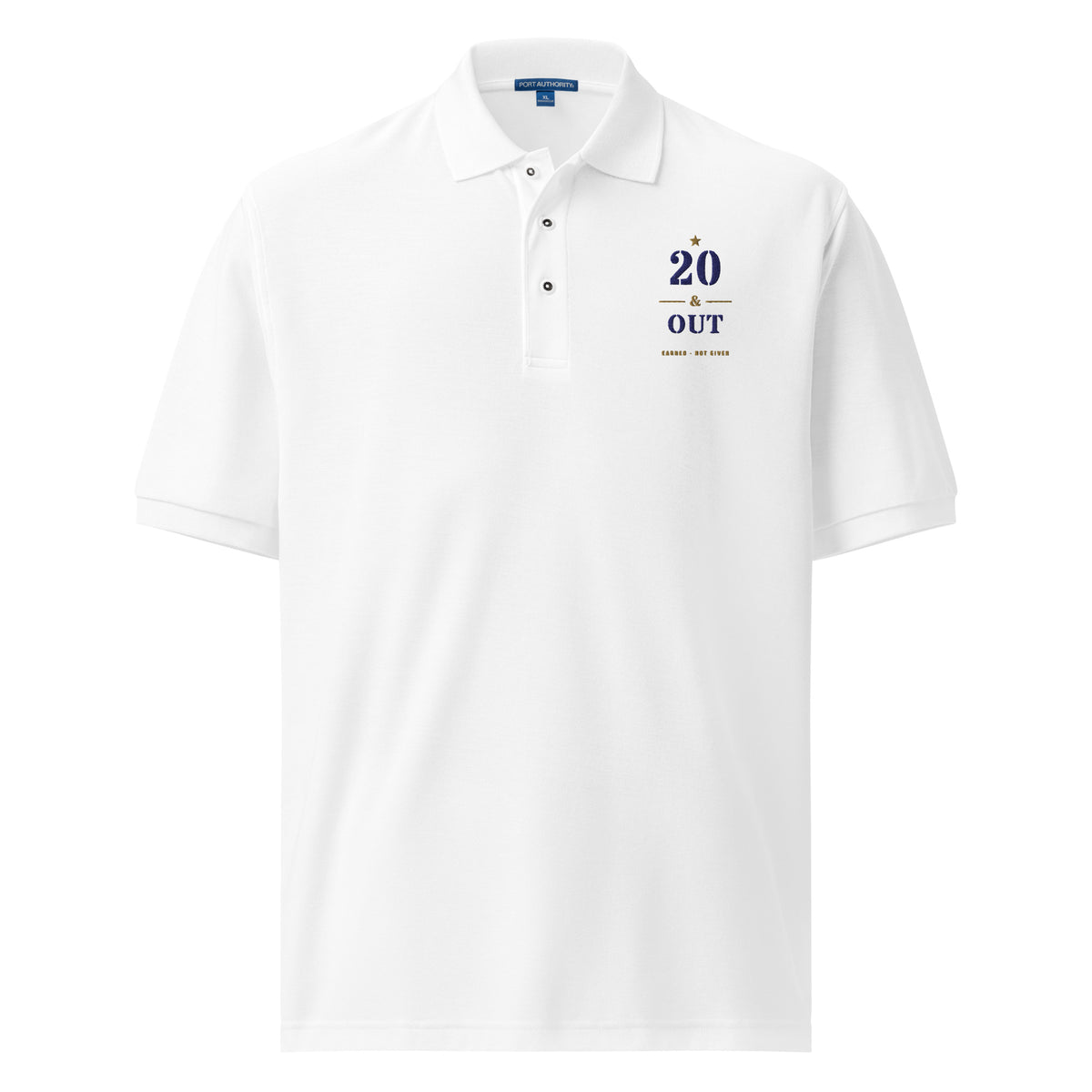 20 Plus & Out Polo, Light in White, front, Twenty & Out