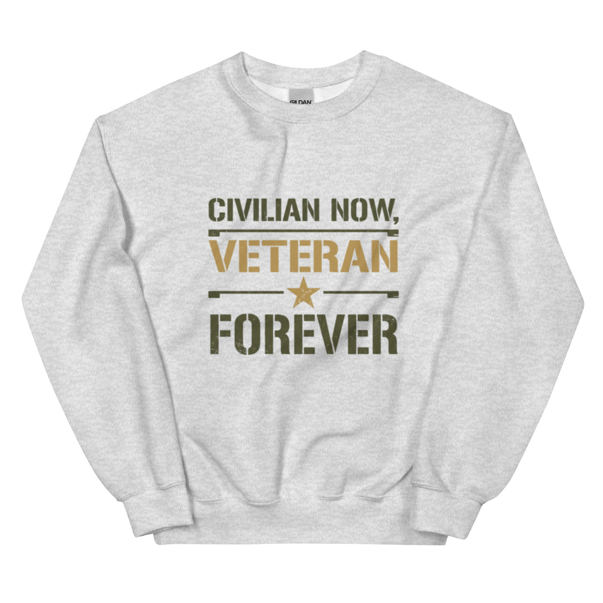 Civilian Now, Veteran Forever Crew Neck Sweatshirt in Ash, front, Twenty & Out