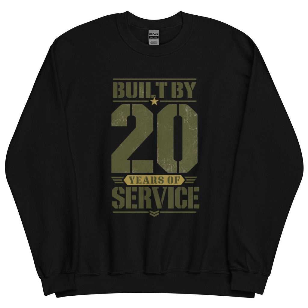 Built By 20 Years of Service Crew Neck Sweatshirt in Black, front, Twenty & Out