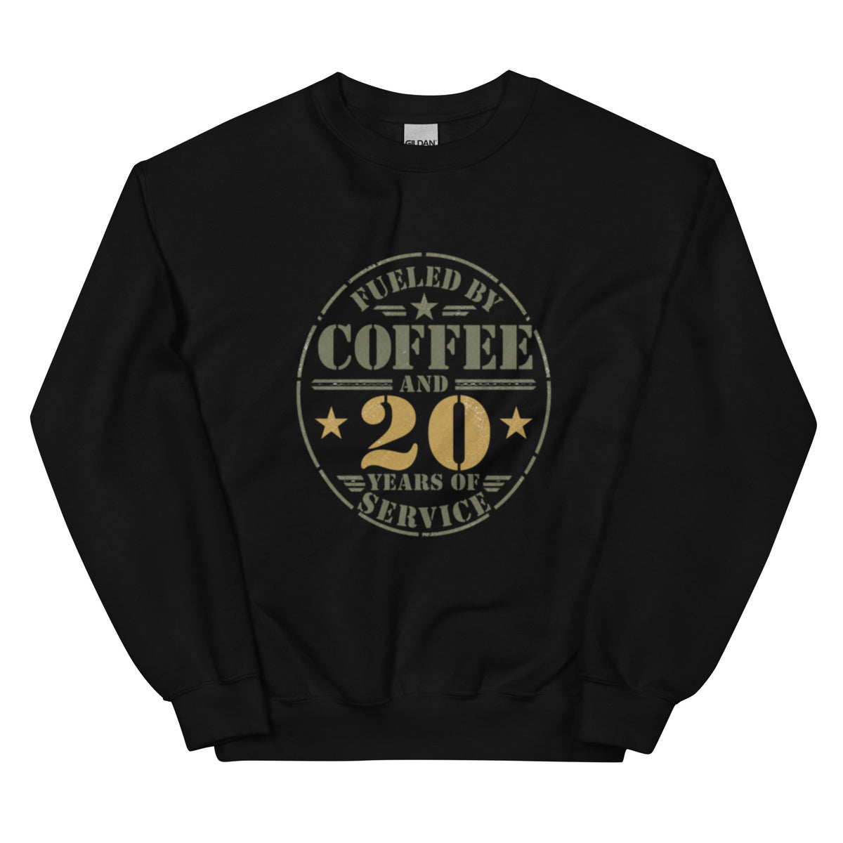 Fueled By 20 Years of Service Crew Neck Sweatshirt in Black, front, Twenty & Out