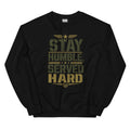 Stay Humble, Serve Hard Crew Neck Sweatshirt in Black, front, Twenty & Out