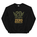 20 Years Zero Regrets Crew Neck Sweatshirt in Black, front, Twenty & Out