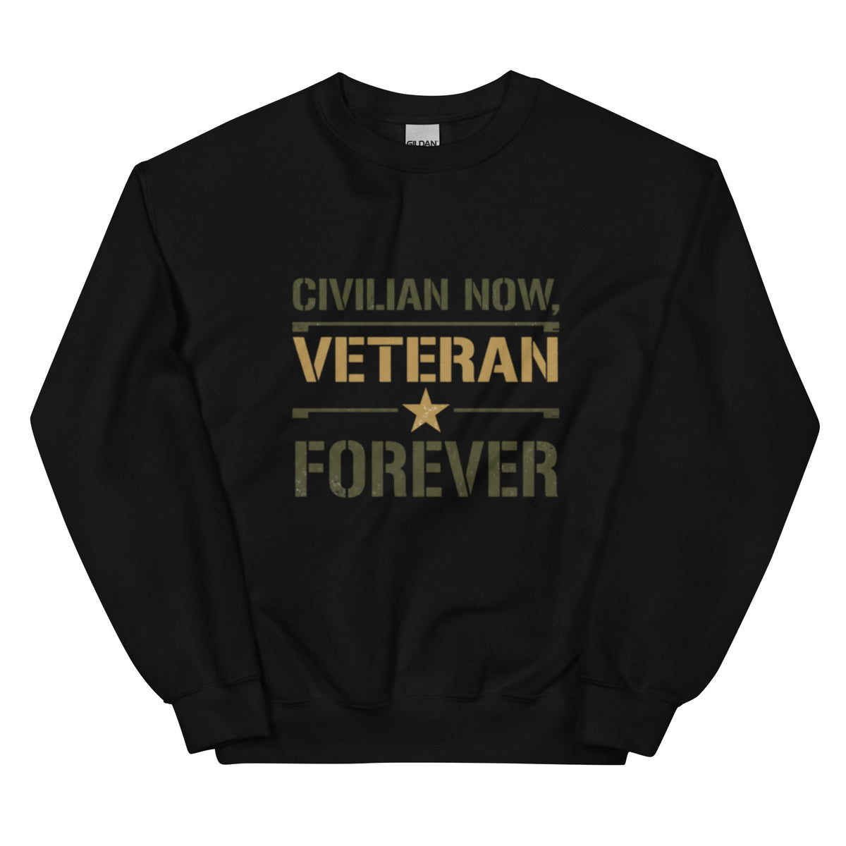 Civilian Now, Veteran Forever Crew Neck Sweatshirt in Black, front, Twenty & Out