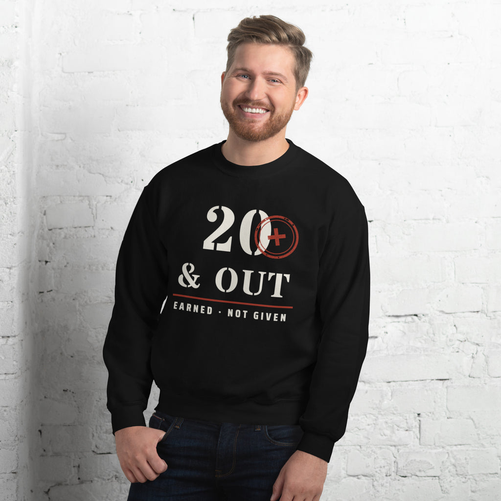 20 Plus & Out Crew Neck Sweatshirt in Black, front, Twenty & Out