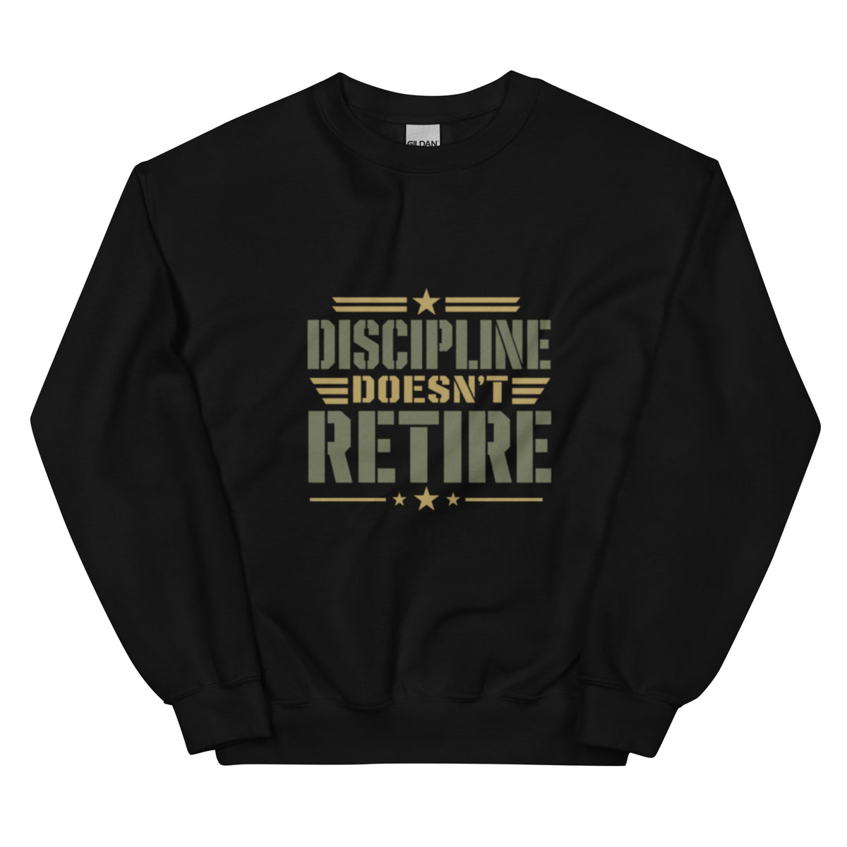 Discipline Doesn't Retire Crew Neck Sweatshirt in Black, front, Twenty & Out
