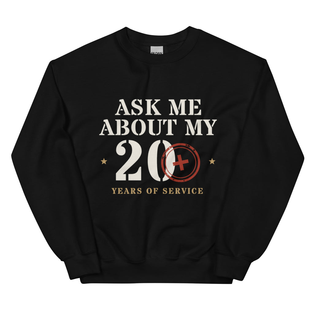 Ask Me About My 20+ Crewneck Sweatshirt in Black, front, Twenty & Out
