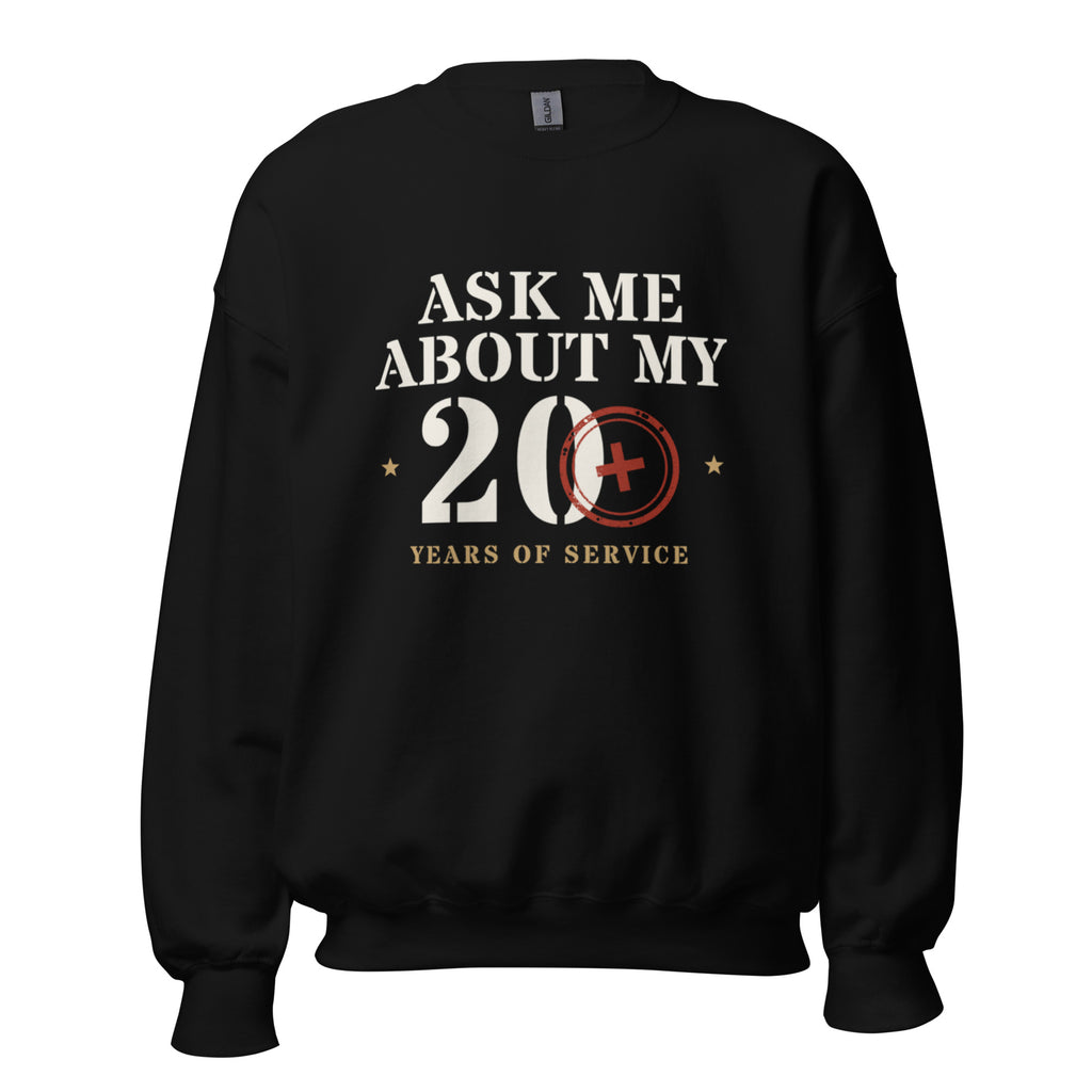 Ask Me About My 20+ Crewneck Sweatshirt in Black, front, Twenty & Out