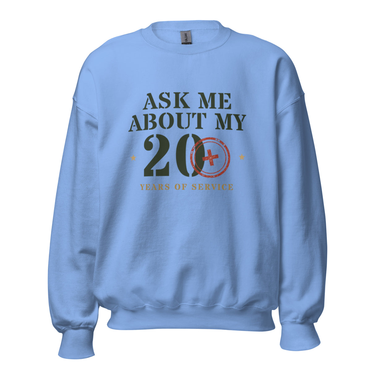 Ask Me About My 20 Plus Crewneck Sweatshirt in Carolina Blue, front, Twenty & Out