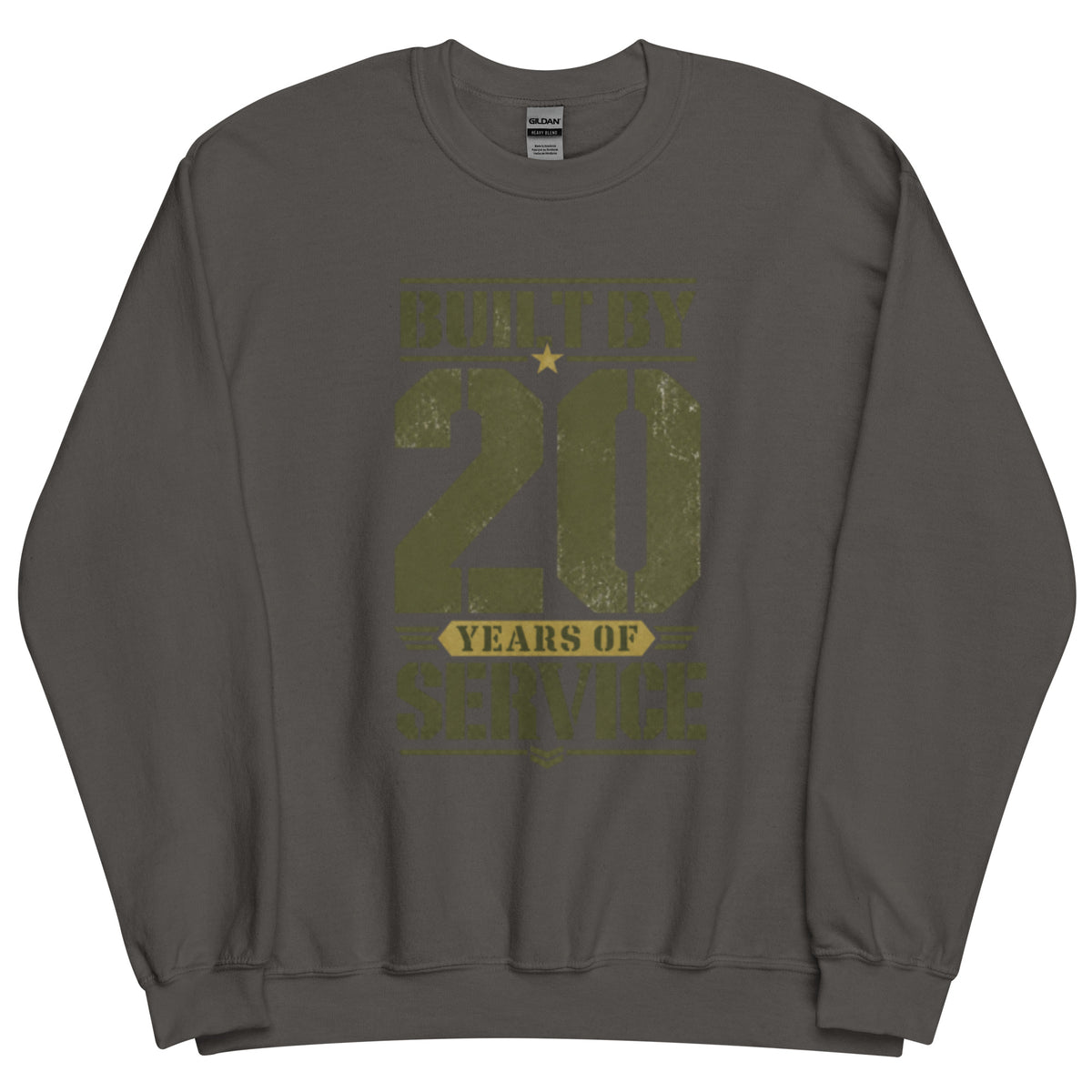 Built By 20 Years of Service Crew Neck Sweatshirt in Charcoal, front, Twenty & Out