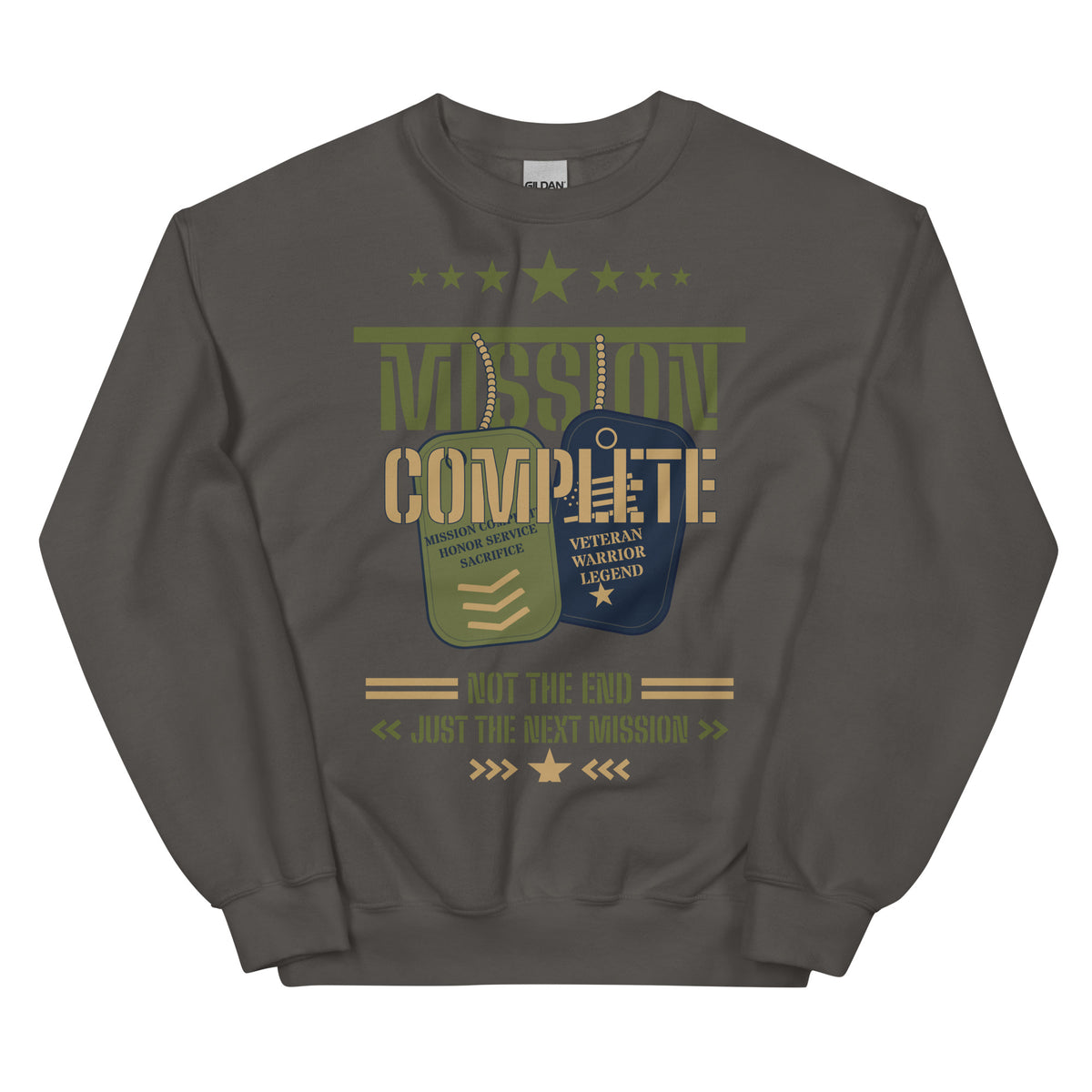 Mission Complete Crew Neck Sweatshirt in Charcoal, front, Twenty & Out