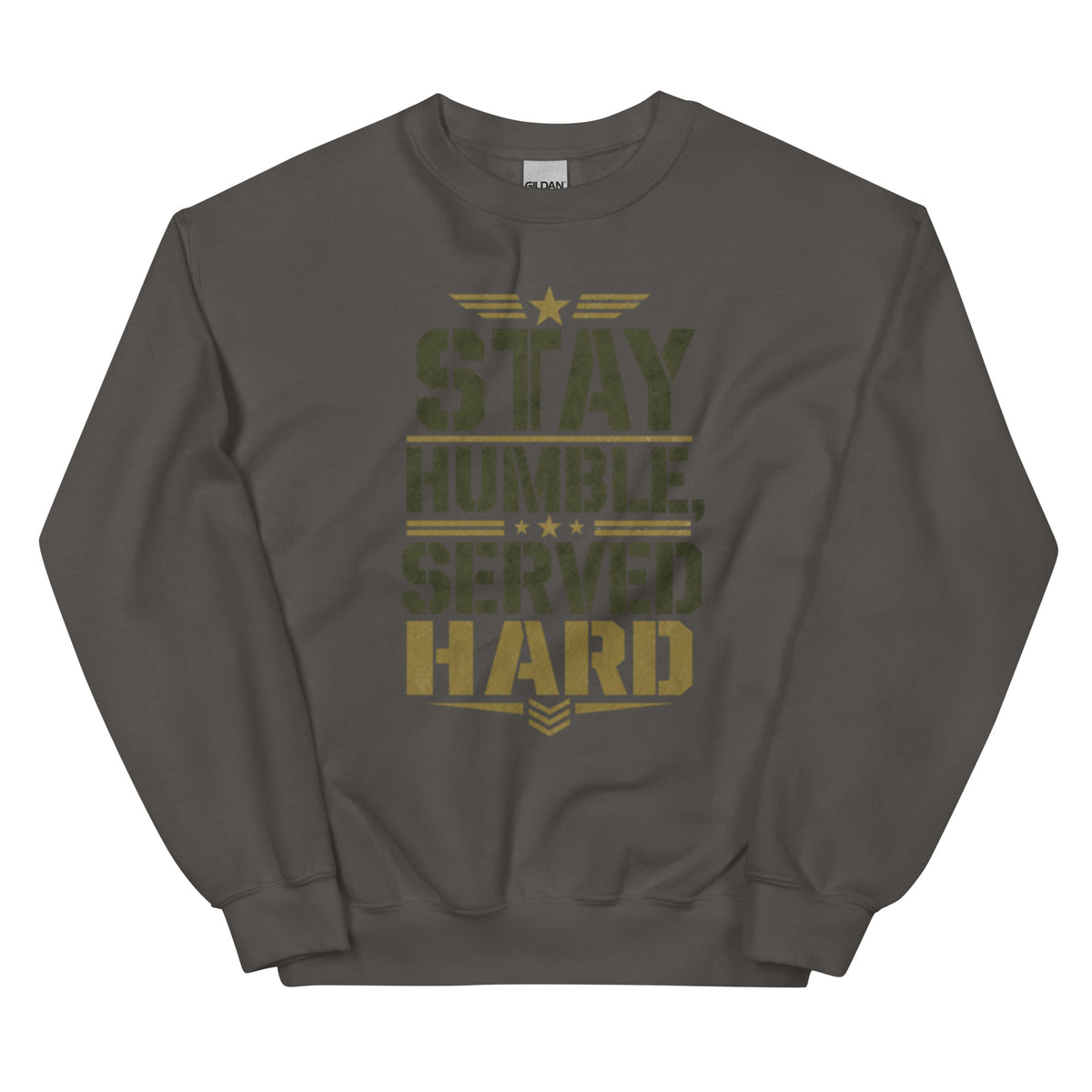Stay Humble, Serve Hard Crew Neck Sweatshirt in Charcoal, front, Twenty & Out