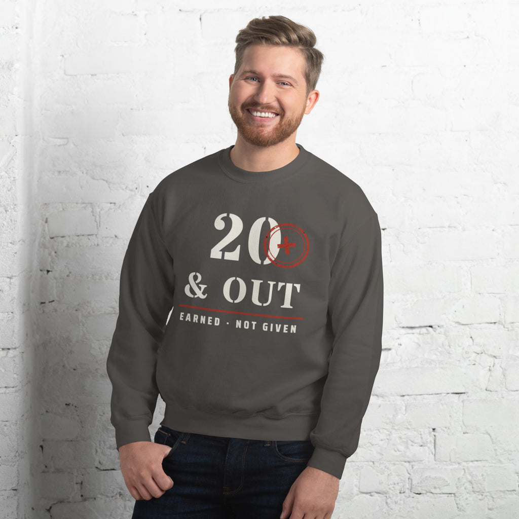 20 Plus & Out Crew Neck Sweatshirt in Charcoal, front, Twenty & Out