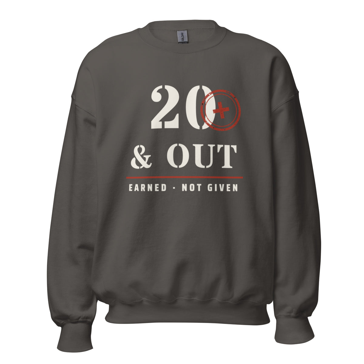20 Plus & Out Crew Neck Sweatshirt in Charcoal, front, Twenty & Out