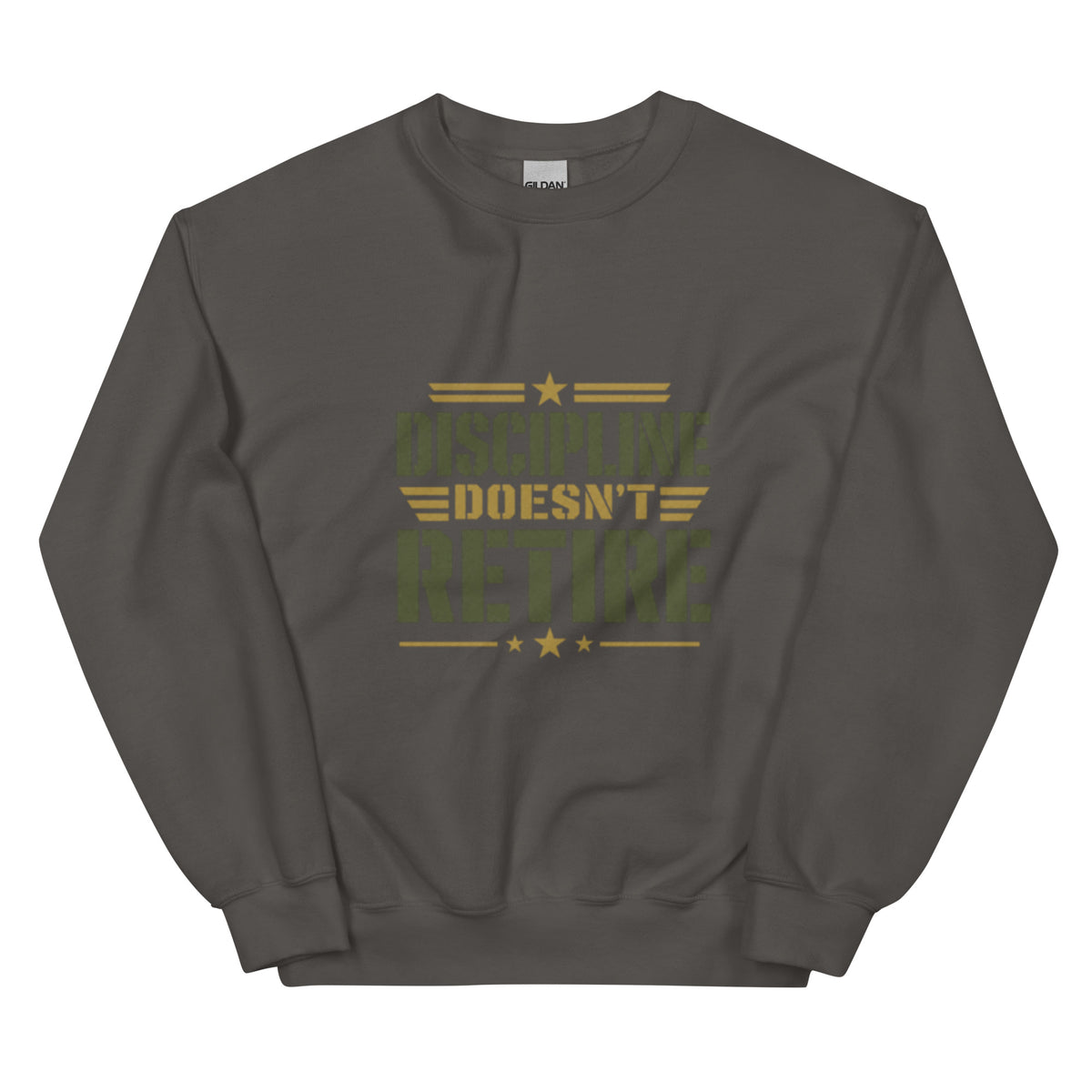 Discipline Doesn't Retire Crew Neck Sweatshirt in Charcoal, front, Twenty & Out