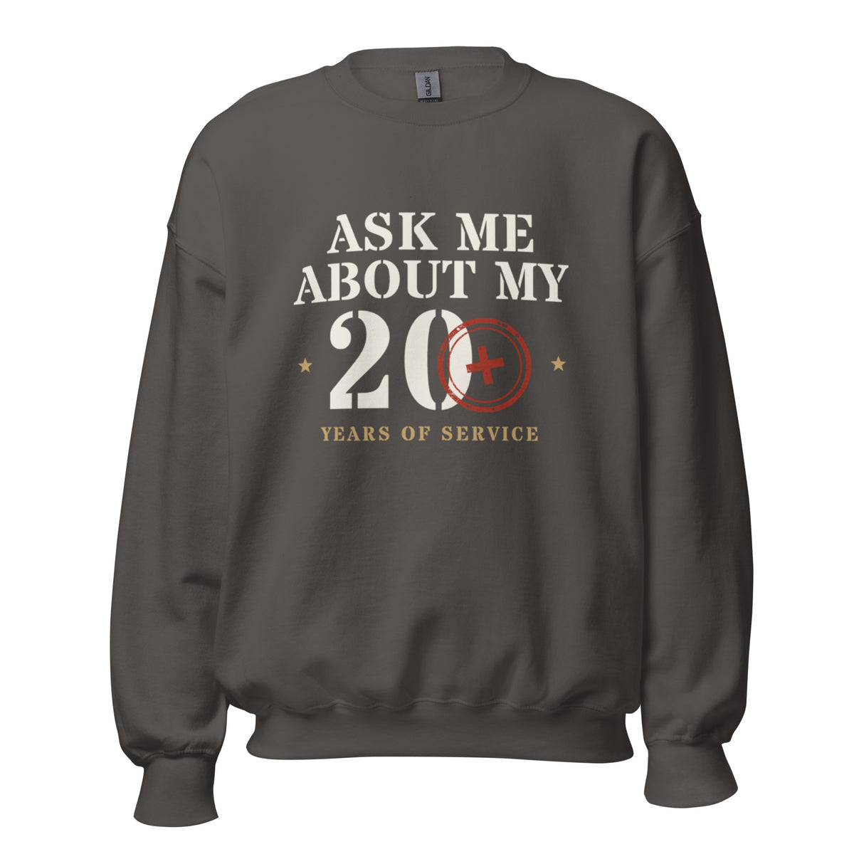 Ask Me About My 20+ Crewneck Sweatshirt in Charcoal, front, Twenty & Out